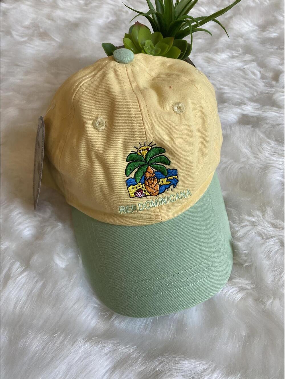 Kids Two-Tone Yellow and Green Baseball Cap with Dominican Republic Embroidery